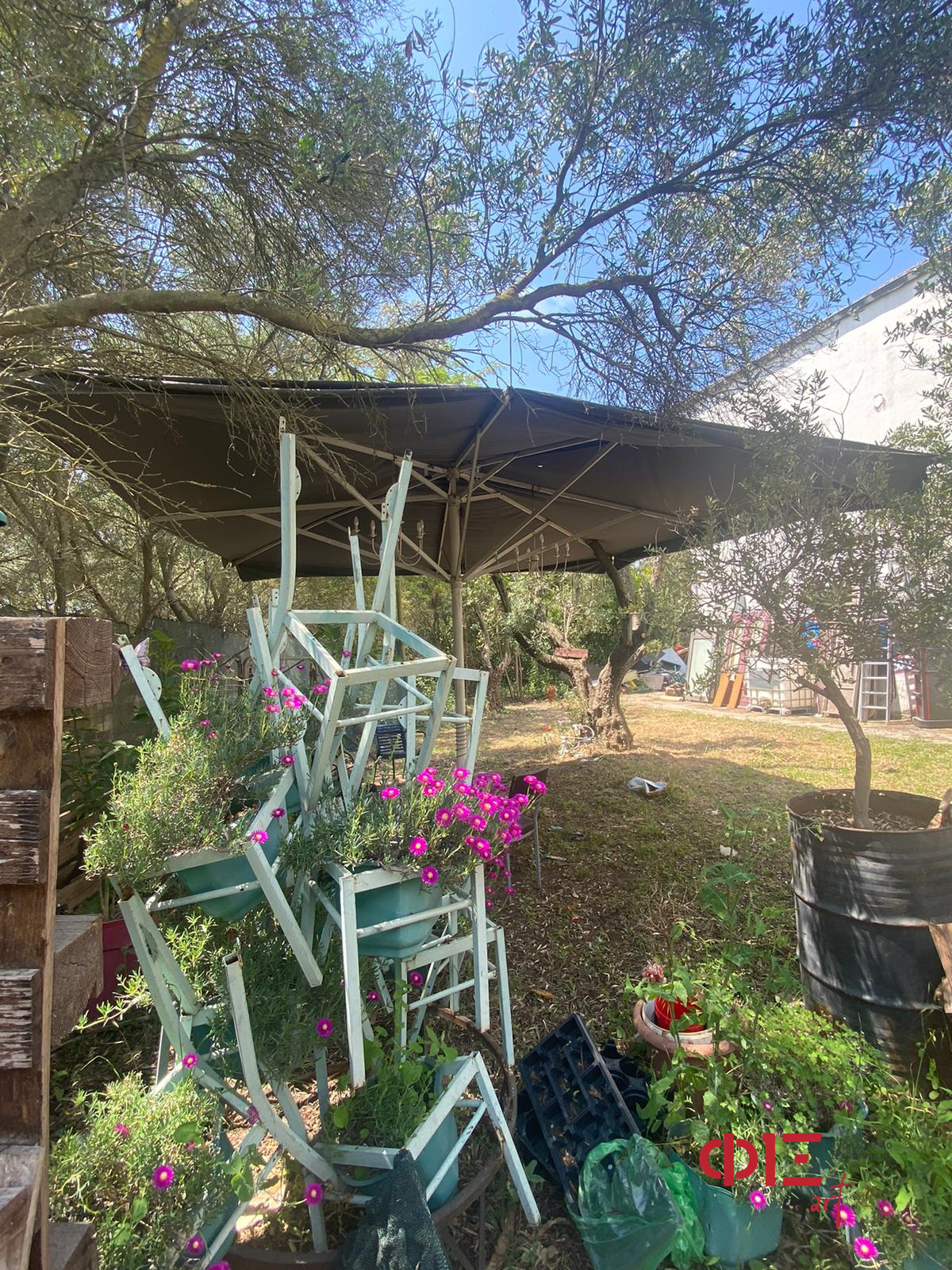 The venue garden with upcycled flower-pot chairs