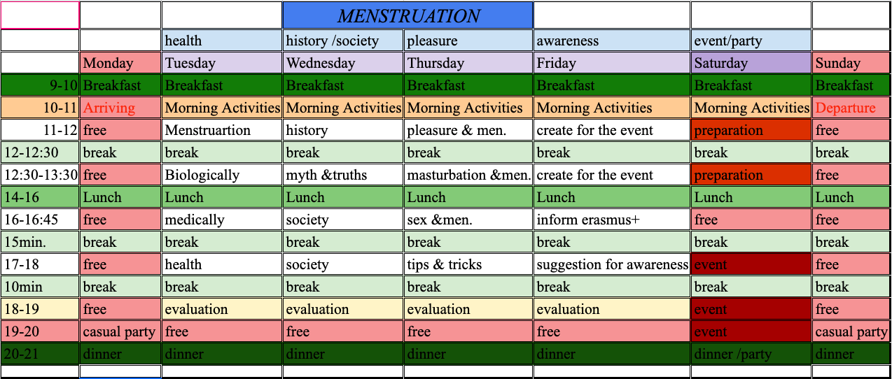 Weekly programme schedule built for a themed workshop week